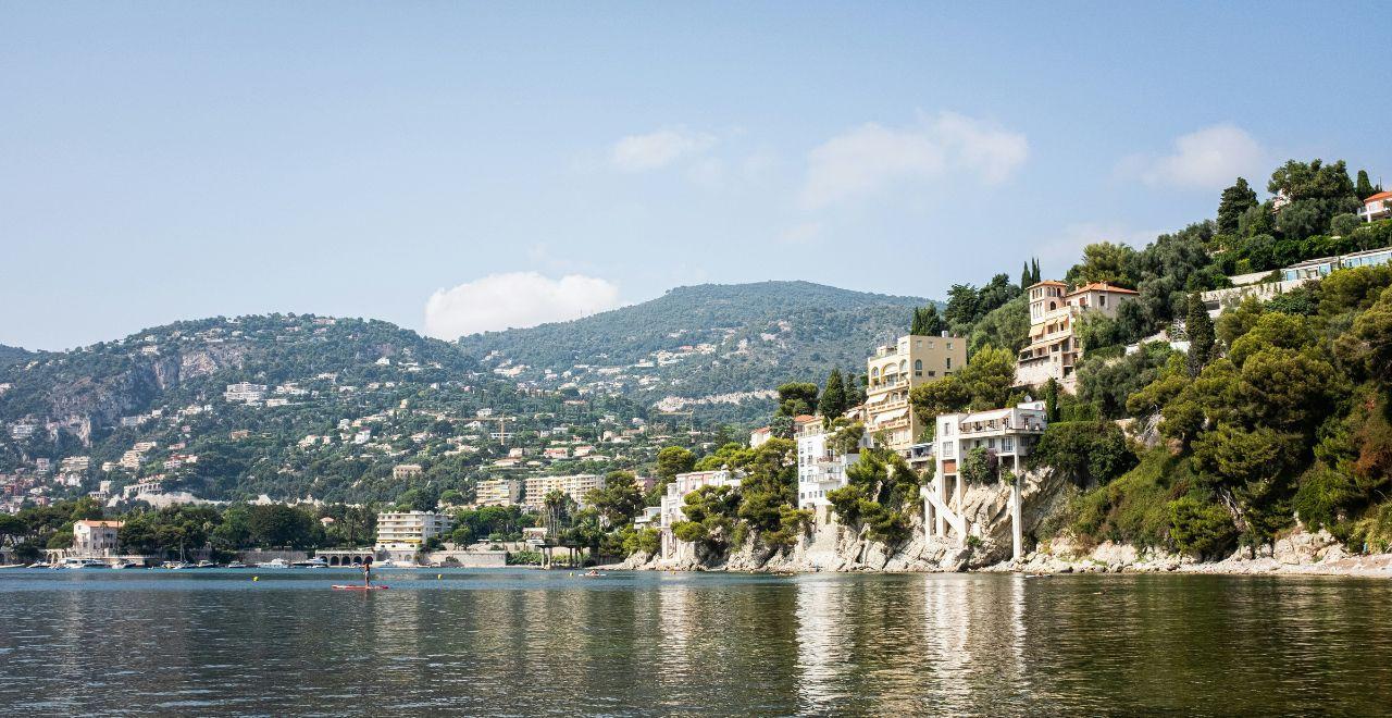 The bay at Villefranche sur Mer with mountains in the distance