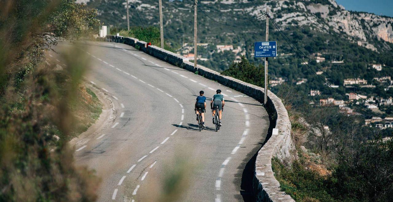 2 Cyclists riding up the Col d'Eze in France