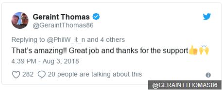 Twitter post of Geraint Thomas