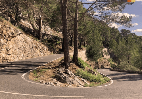 a switchback road on a climb in mallorca 