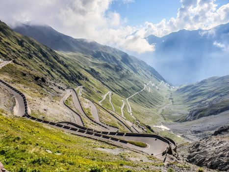 the passo stelvio climb in northern italy popular with cyclists because of switchbacks