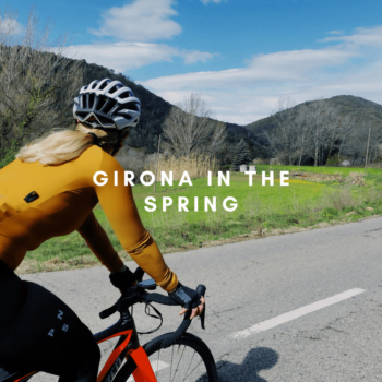 Cyclist riding through Catalonia in the Spring
