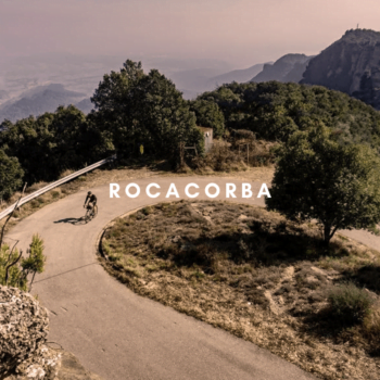 Cyclist riding up Rocacorba in Girona