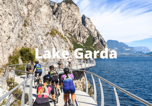 Cyclists riding around Lake Garda