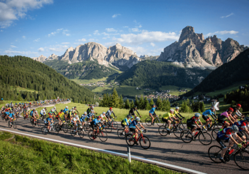 cyclists riding up the Campolongo in Italy